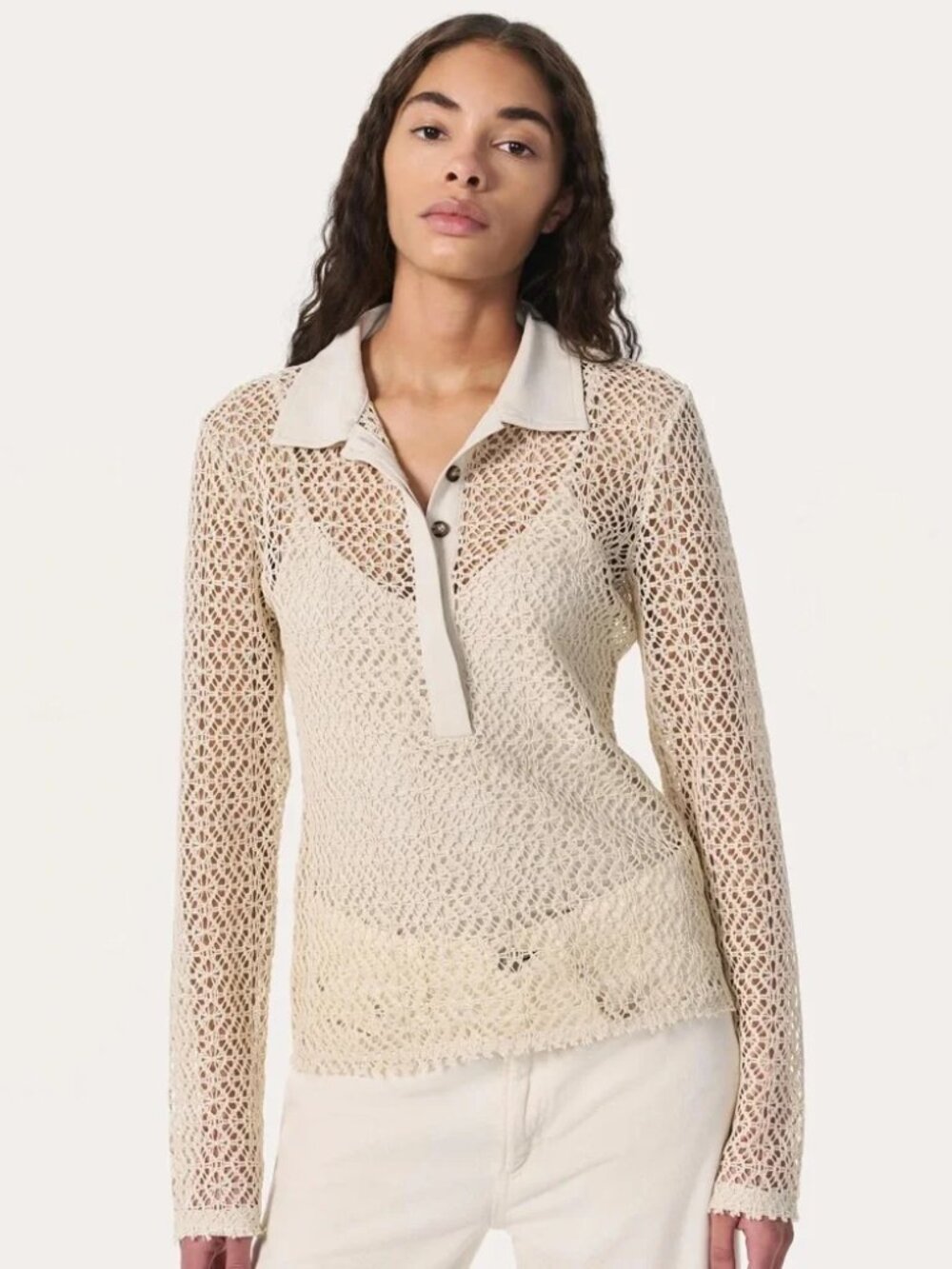 Rag & Bone Liv Mesh Polo Shirt in Turtledove Size Extra Small